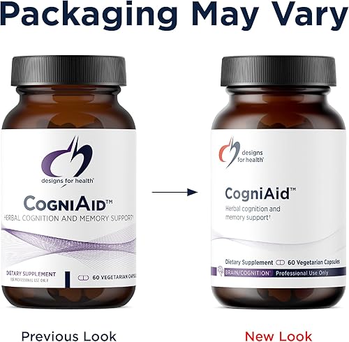 Miniatura 4 de Designs for Health CogniAid - Fórmula de memoria a base de hierbas + estado de ánimo con extracto de té verde, arándano silvestre + bacopa