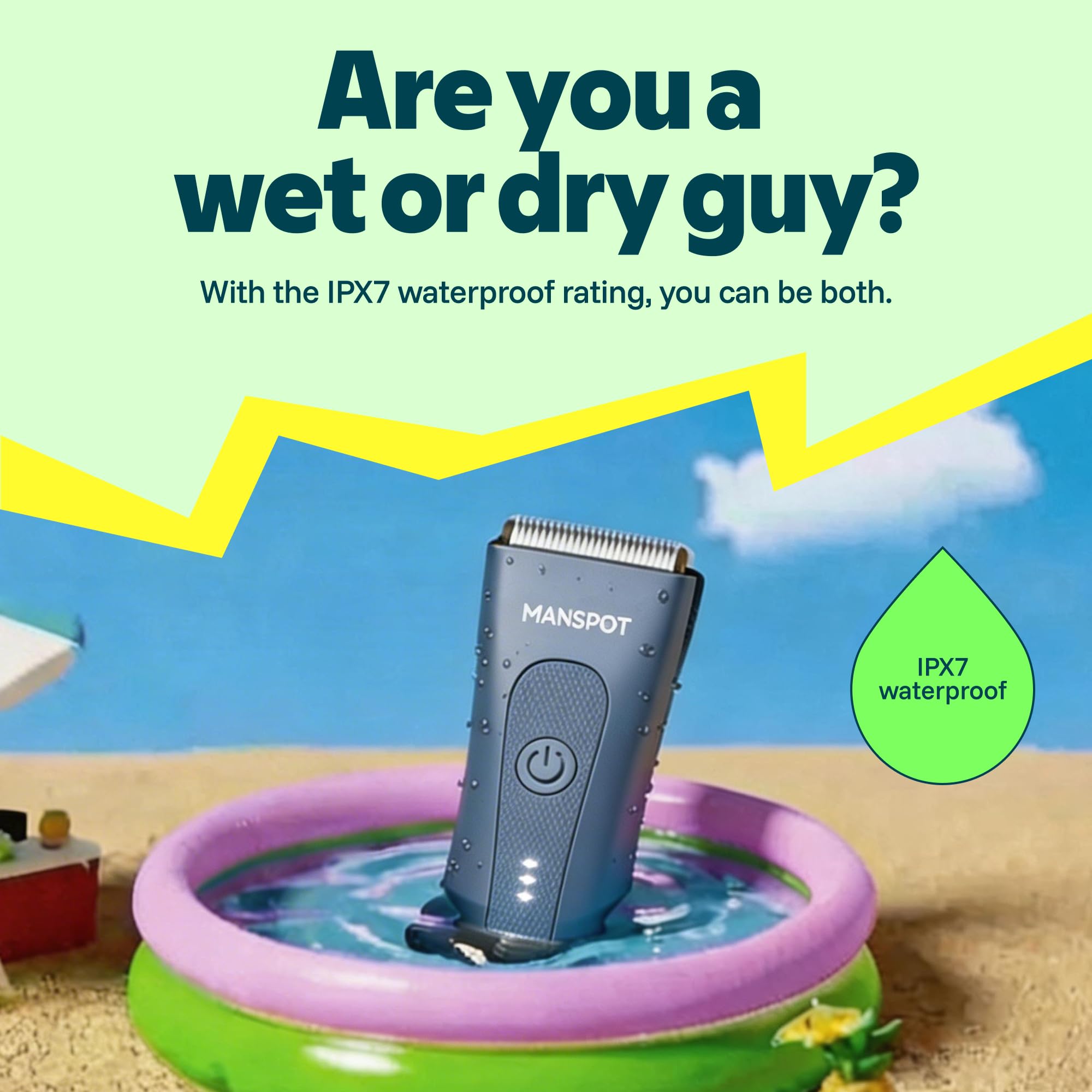 MANSPOT Electric Groin Hair Trimmer Hair Finishing Trimmers, Men's Shaving & Grooming Sets Kit with 4 Guards and Replaceable Ceramic Blade Heads,Waterproof Wet/Dry Trimmer,90 Minutes Shaving Tools: Airy Blue