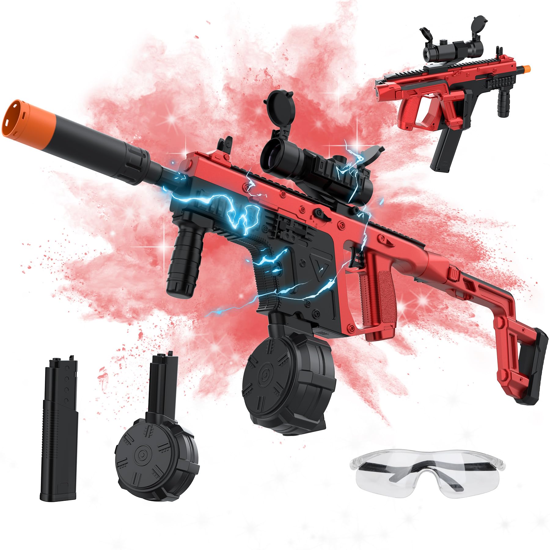 Gel Toy Gun Blaster Automatic, Electric Splatter Ball Toy Gun with Goggles, Fun Shooting Games, Red