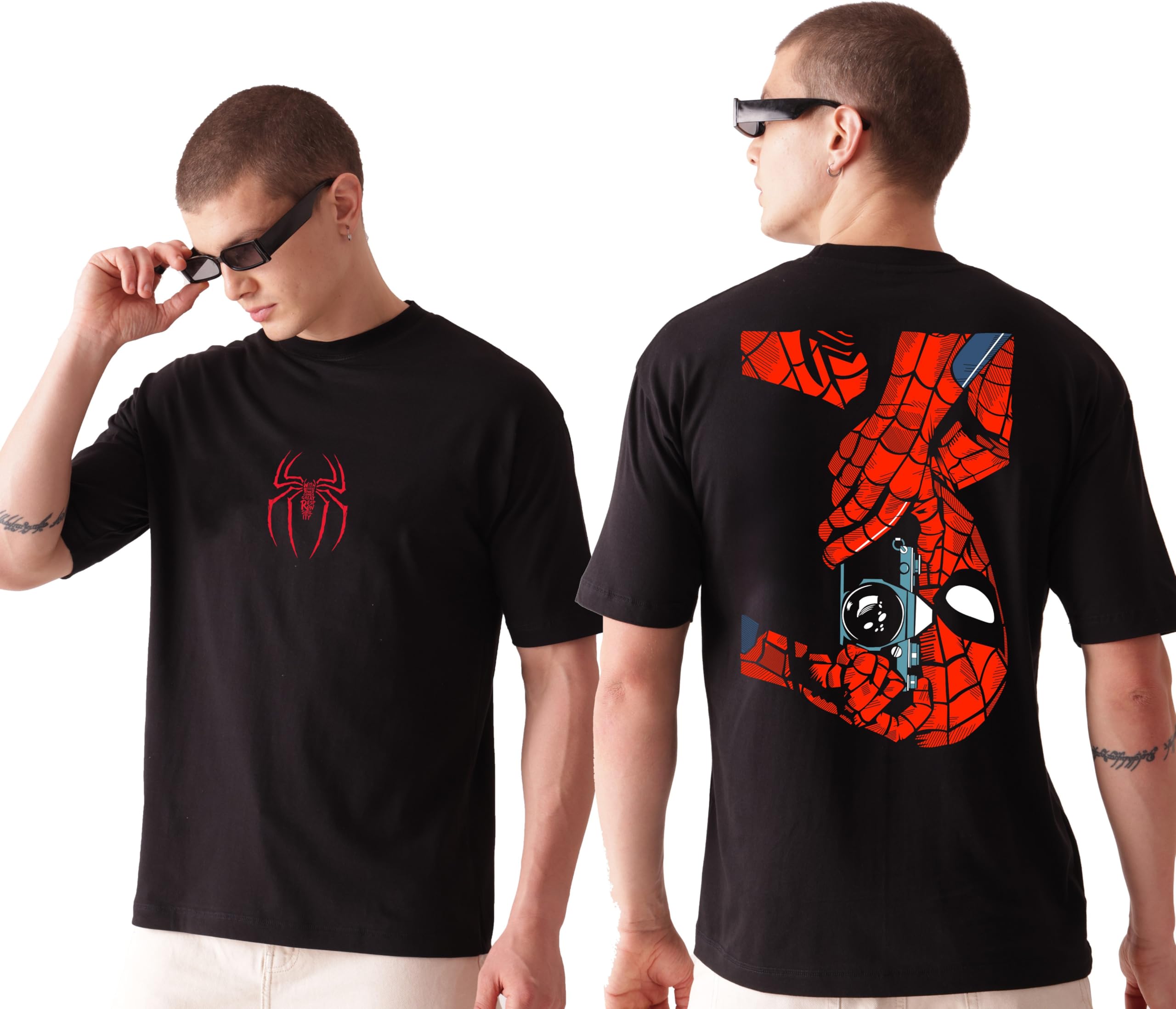 Unisex 100% Cotton Superhero Graphic Printed Drop Shoulder Oversized Fit T-Shirt for Men and Women-image-1