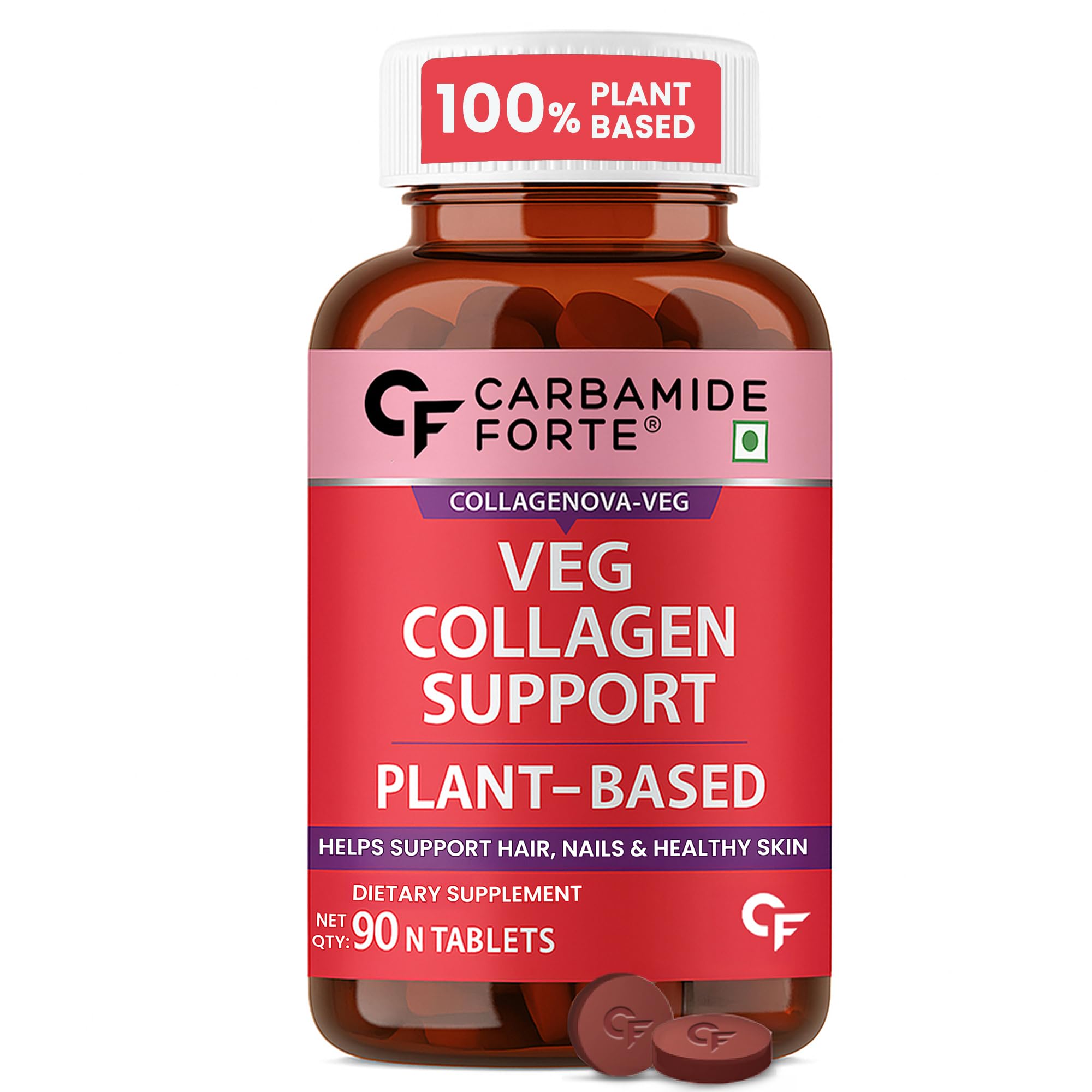 Carbamide Forte 100% Veg Collagen Supplements for Skin & Hair | Vegan Collagen Supplements for Women | 90 Veg Tablets