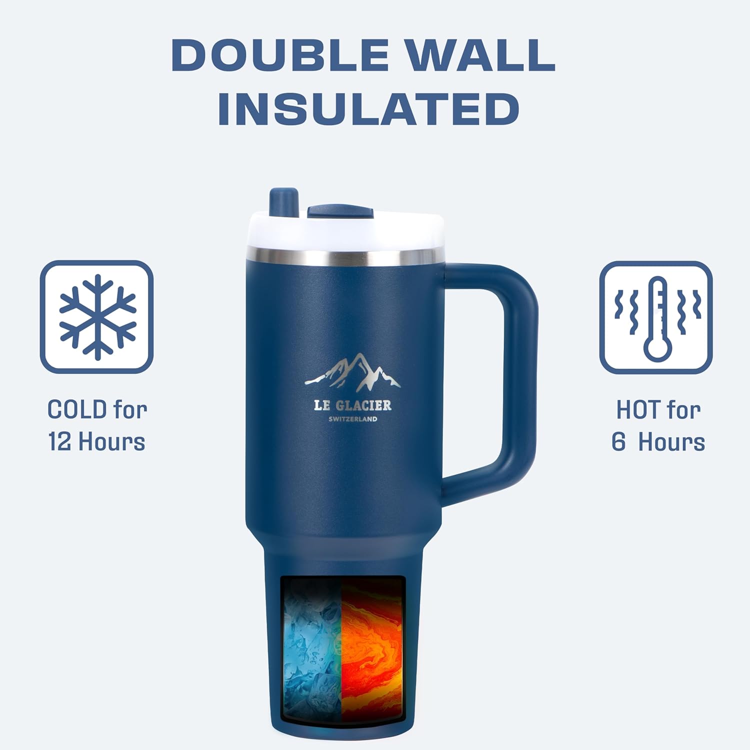 Lambert 40 oz Insulated Tumbler with Handle & Straw Lid – Stainless Steel Double-Wall Travel Mug for Hot & Cold Drinks, Large Reusable Cup for Office, Gym & Outdoor (Dark Blue) - Image 2