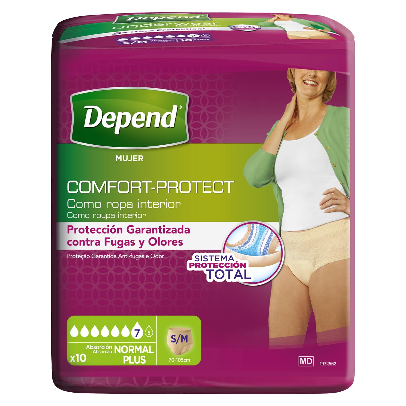 Depend Ropa interior absorbente Absorción Normal Talla S/M Mujer - 60 unidades