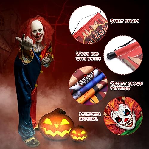 Miniatura 3 de Harloon 2 piezas de decoraciones de carnaval de payaso espeluznante para Halloween, circo, payaso, porche, pancartas colgantes para decoración de