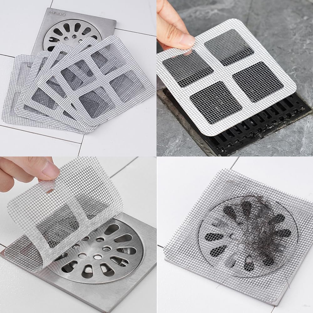 Disposable Hair Drain Stickers,Hair Catcher Bathroom Shower Drain Protector,Disposable Shower Drain Cover Mesh Cover Floor Drain Sticker for Kitchen Bathroom Tub. (10Pcs) - 4