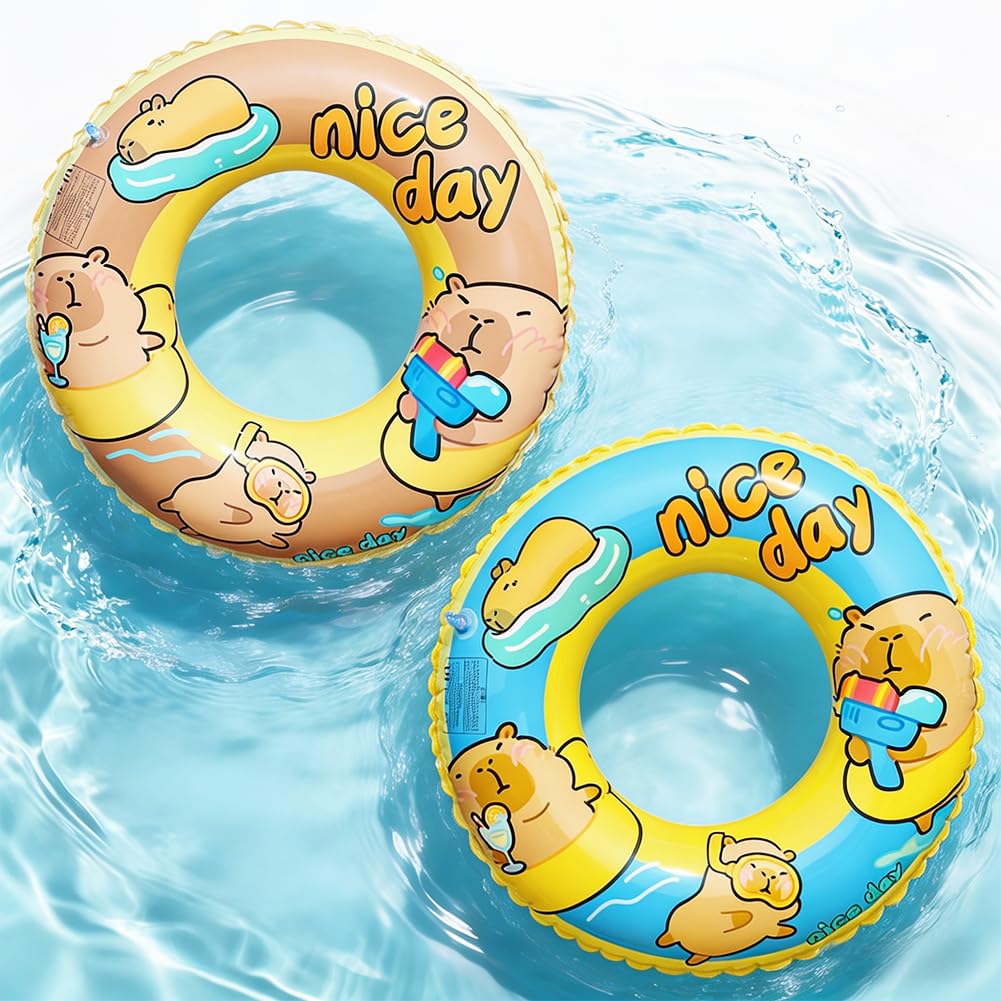 2 PCS Inflatable Swimming Ring, Capybara Pool Swimming Ring, Baby Swimming Rings Float, Leak-Proof Swimming Rings Inflatable for kids 2-4 Years, Beach Swimming Party Toys for Kids