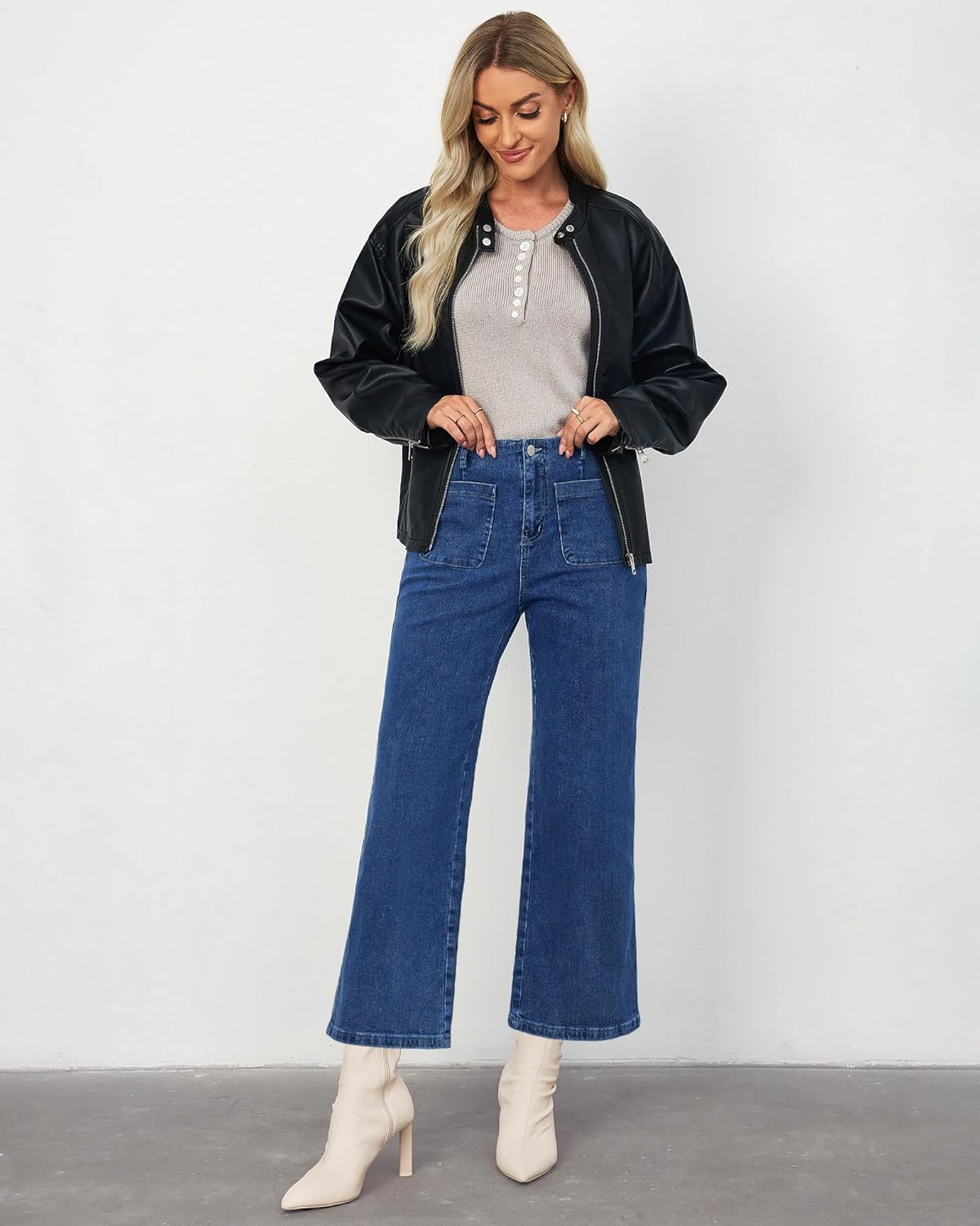 LookbookStore Womens Jeans High Waisted Trendy Cropped Wide Leg Baggy Stretchy Denim Jean Pants Pocket Trousers Jeans - Image 6