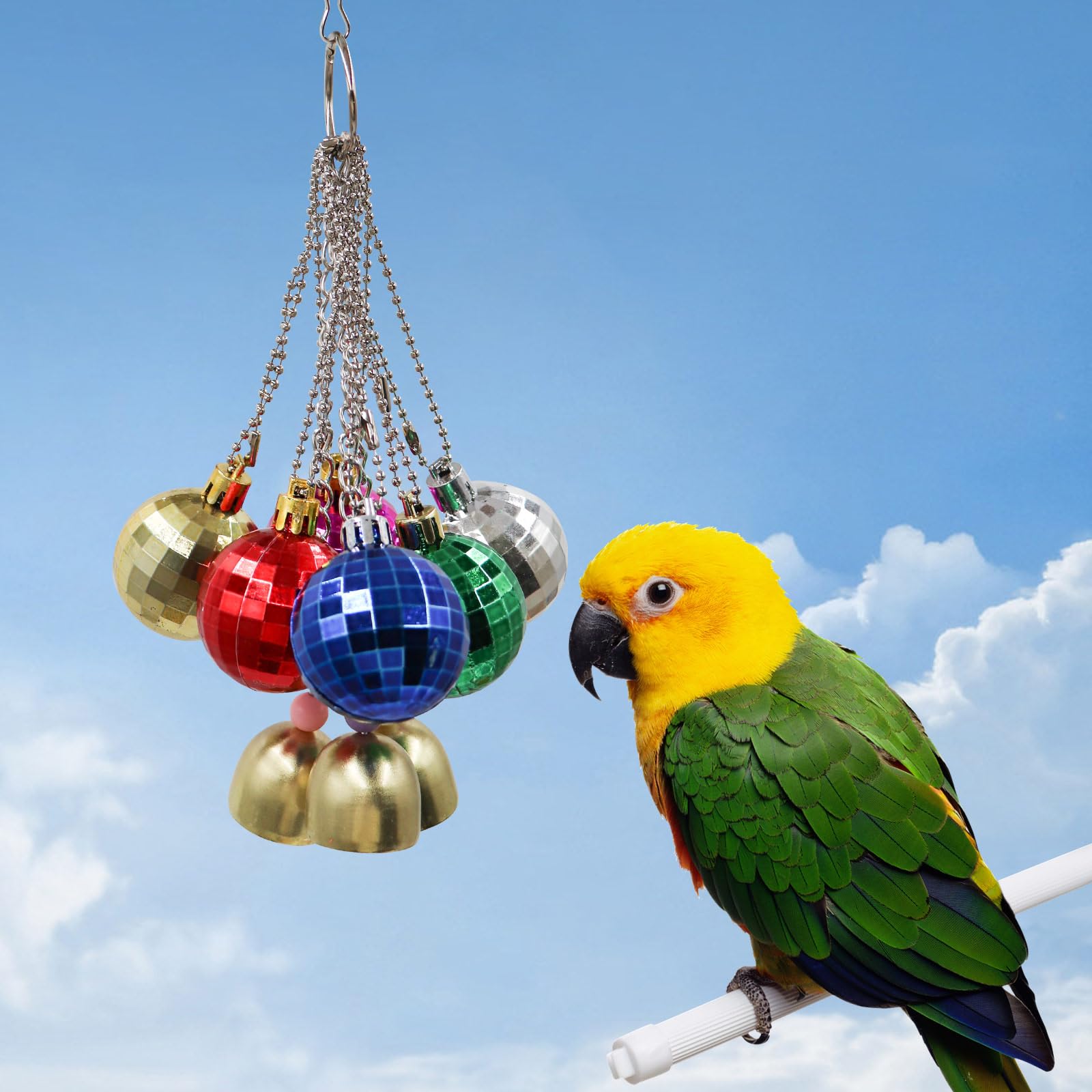 Jinkoozz Bird Toys - Parrot Ball With Bells, Colorful Chewing Toys, Cage Accessories for Parakeets, Cockatiels