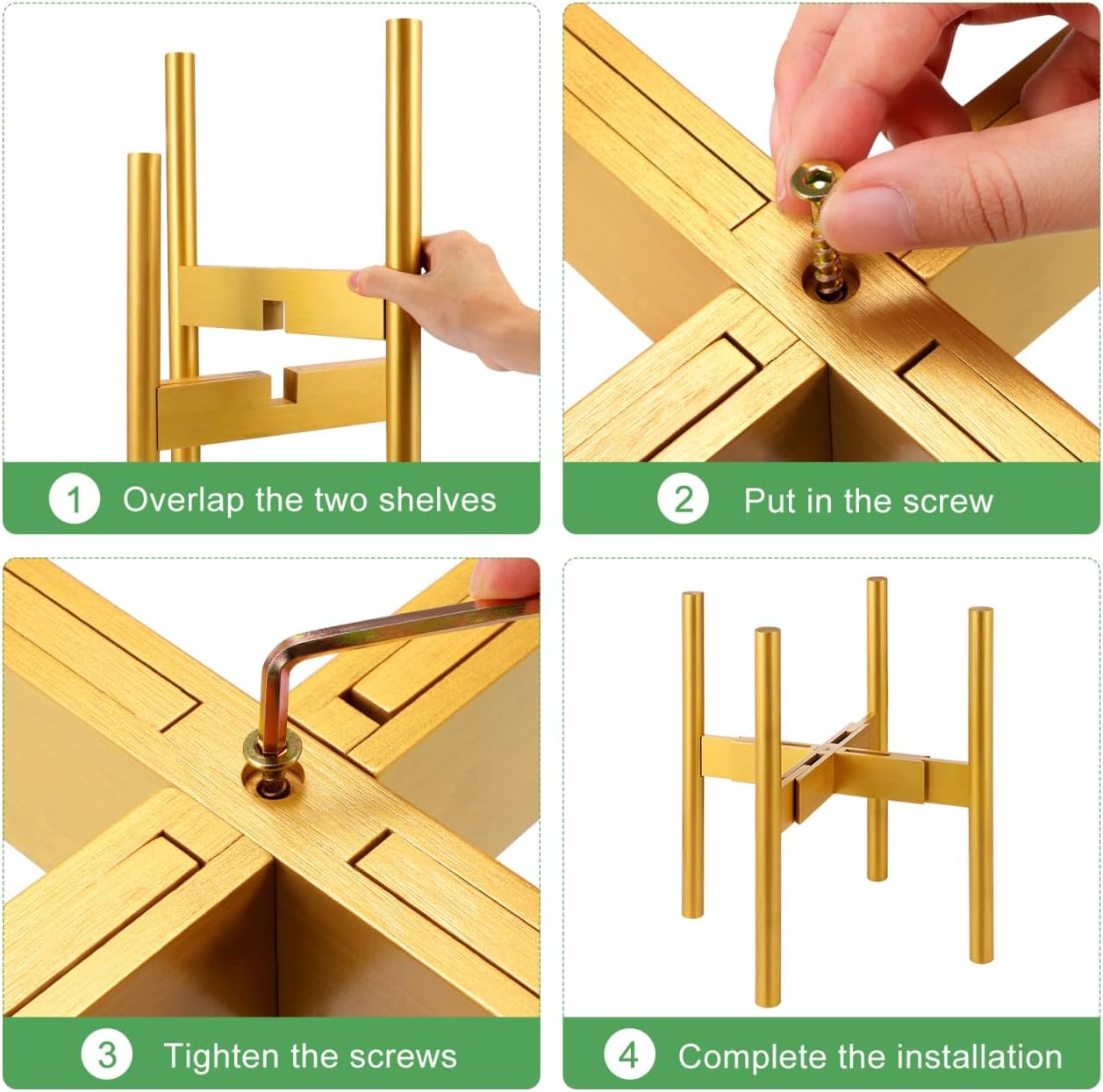 Adjustable Extendable Plant Stand Modern Bamboo Indoor Flower Pot Holder for Pots Versatile Planter Rack Golden Finish