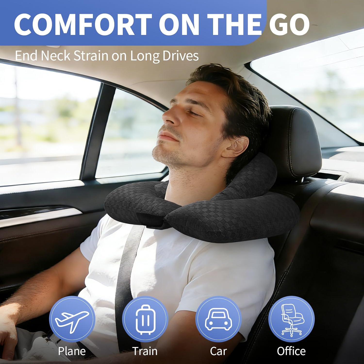 Double Layer Neck Pillow for Office Chair Headrest and Travel, 5-in-1 Desk Pillow, Lumbar Support Pillow & Seat Cushion with Ergonomic Design, Black
