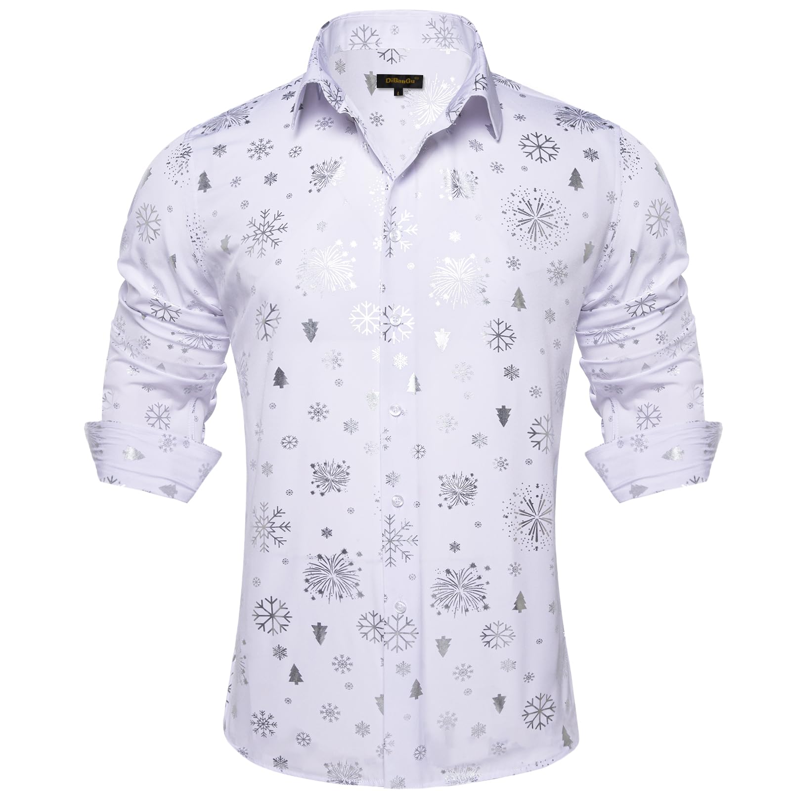 DiBanGu Mens Christmas Dress Shirts for Men Long Sleeve Button Down Xmas Shirts for Party Prom Perform S-3XL