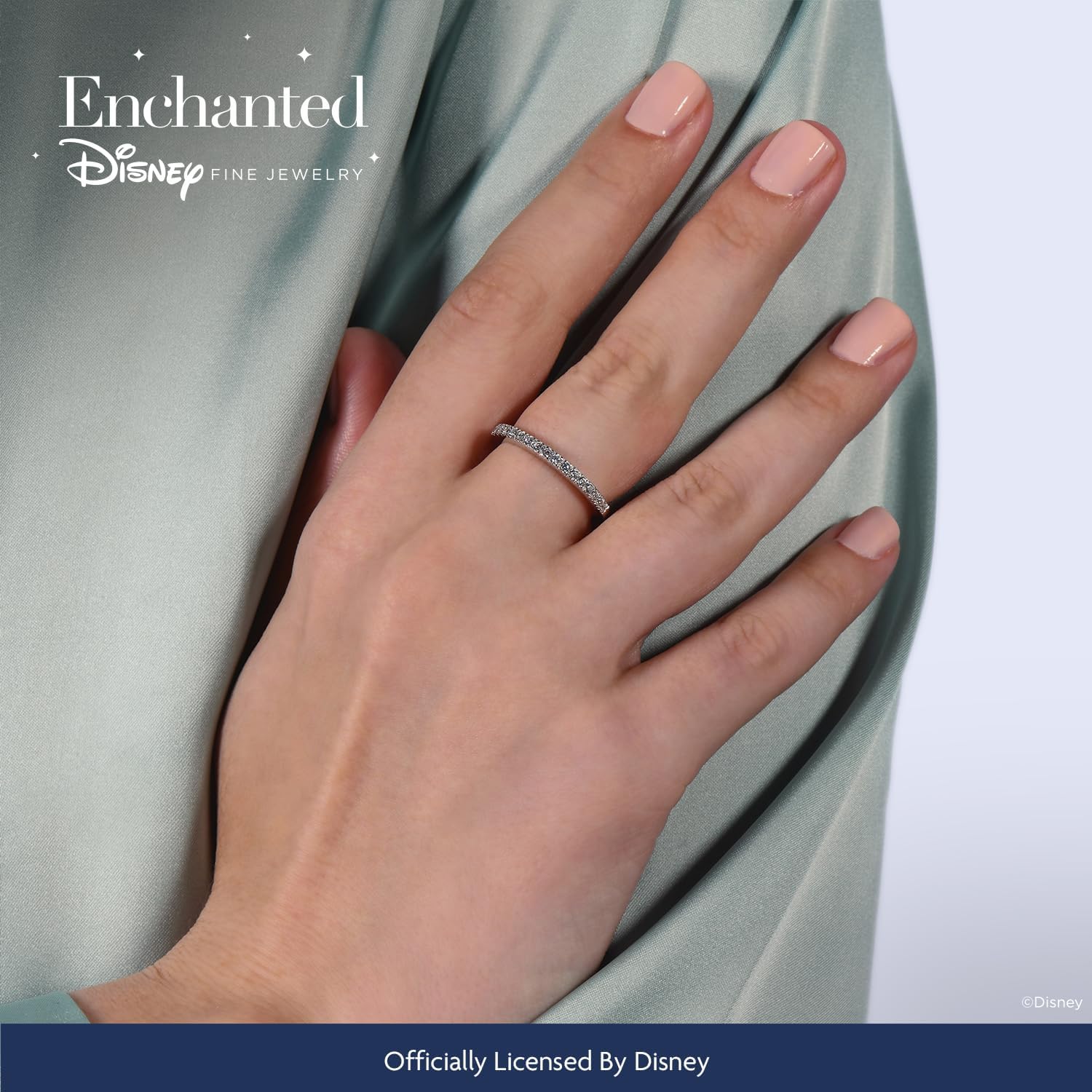 Jewelili Enchanted Disney Fine Jewelry 14K White Gold 1/4 Cttw Diamond Belle Wedding Band