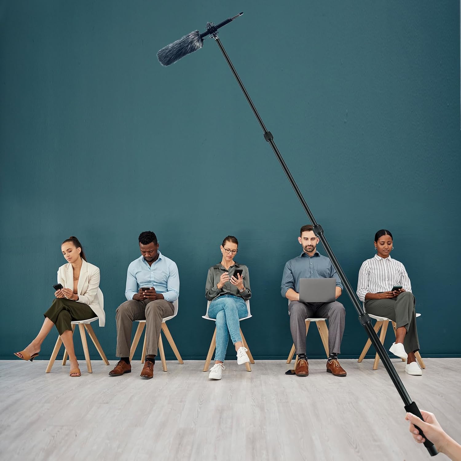 Portable Handheld Boom Pole, 4 Section Stretchable Handheld Aluminum Alloy Microphone Boom Arm with 1/4" 3/8" Interface/4Pcs Sticker Strap for Interview/TV Applications/Video Production (45-154cm)
