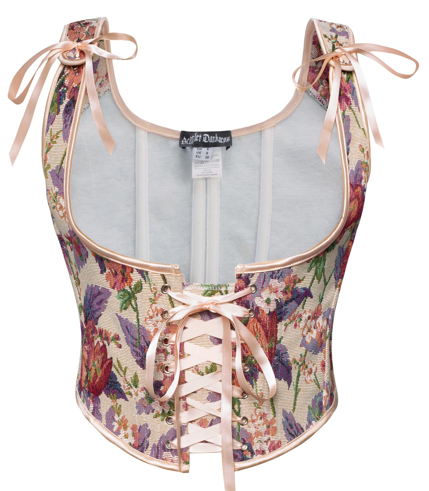 SCARLET DARKNESS Damen Renaissance Korsett U-Ausschnitt Lace-up Corset Top Blumendruck Bustier