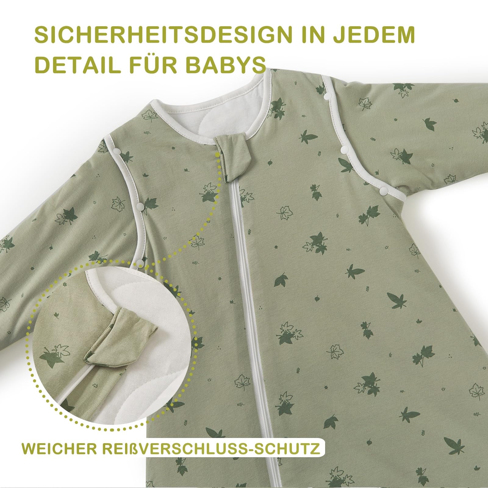 2.5 TOG Baby Schlafsack mit Füßen, 100% Baumwolle Winter Schlafsack mit Beinen und abnehmbaren Ärmeln für Kleinkinder, Ahorne, Größe S