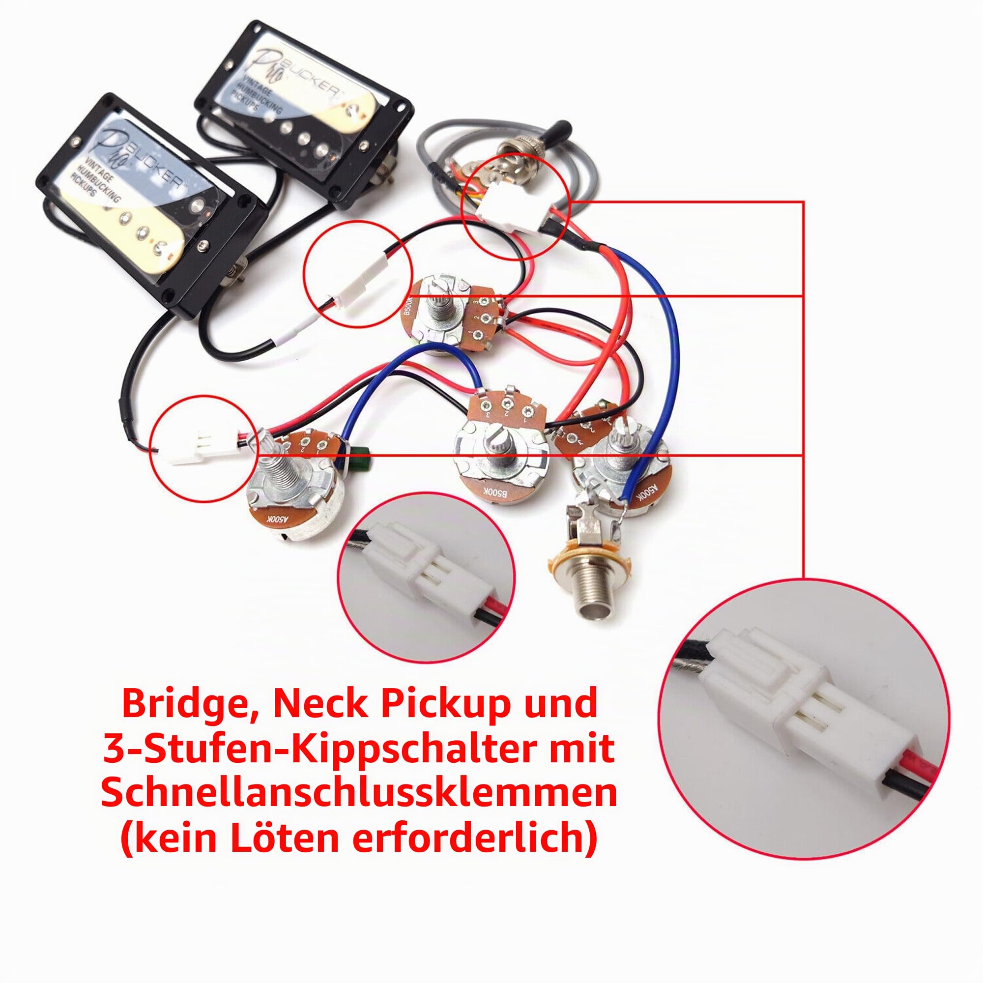 ProBucker Alnico 2 Humbucker Tonabnehmer Set Zebra für Gibson Les Paul Tonabnehmer, Hals- und Steg-Tonabnehmer mit 2-Leiter Quick-Connect-Anschlüssen, 2V2T-Kabelbaum, Vintage-Ton-Upgrade
