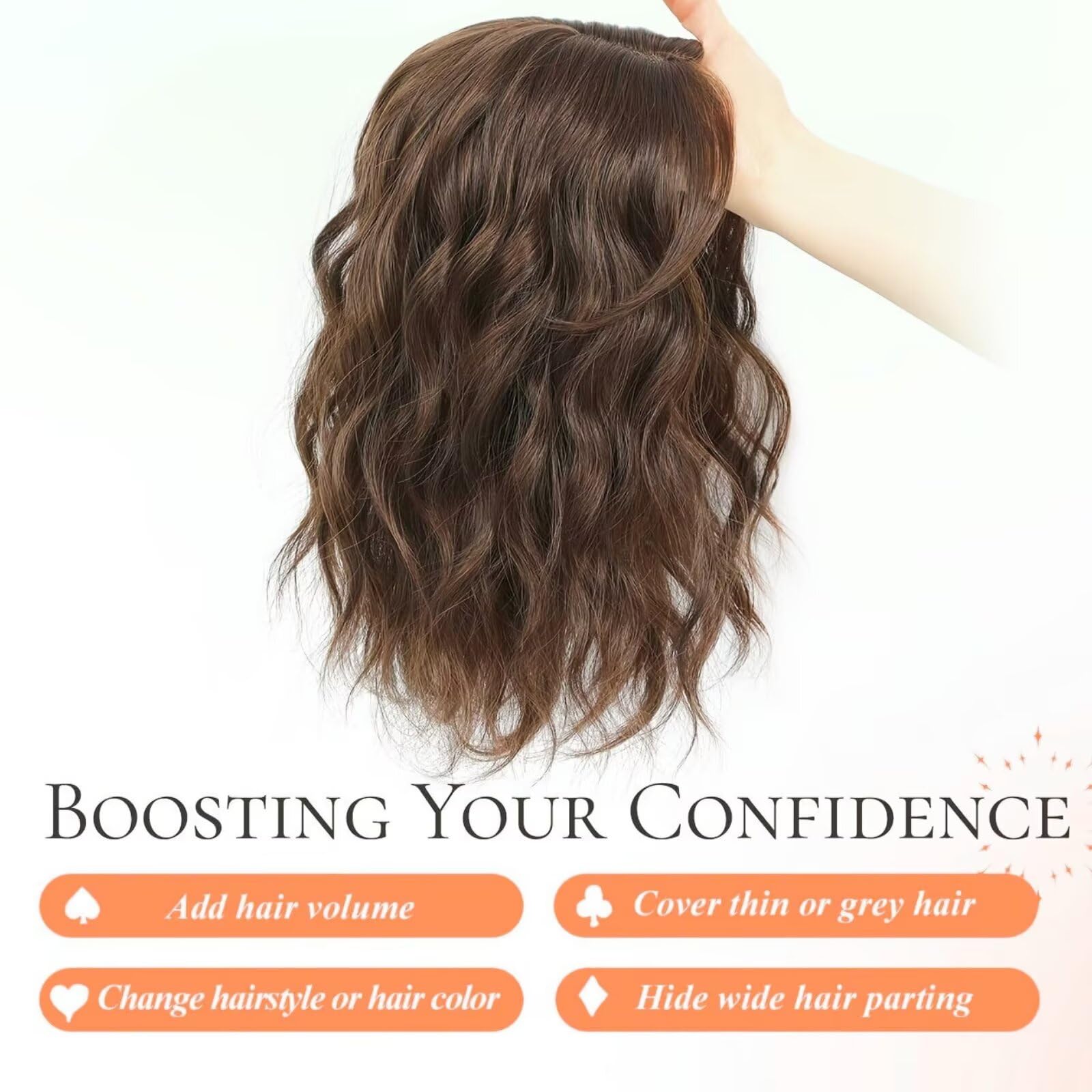Cabezal rizado de 30 cm, ondulado, con clip, para mujeres con cabello fino, castaño oscuro ceniza con reflejos (P8/16#)