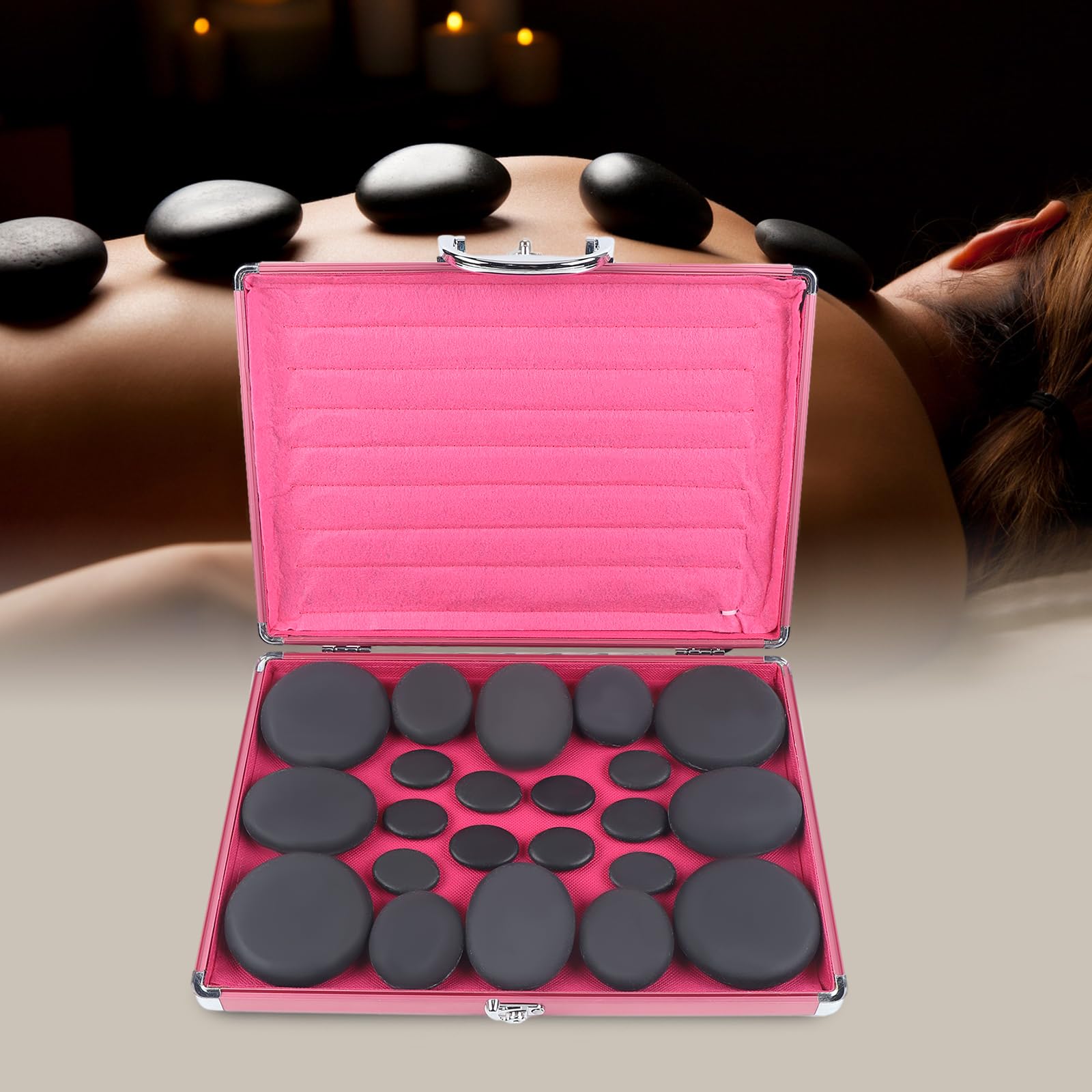 Juego De 20 Piedras De Masaje Caliente, Con Caja De Calor, Piedras De Masaje Calientes De Basalto, Para Masaje Con Piedra Caliente, Relajación, Temperatura Del Spa, 60 ℃ ± 10 ℃