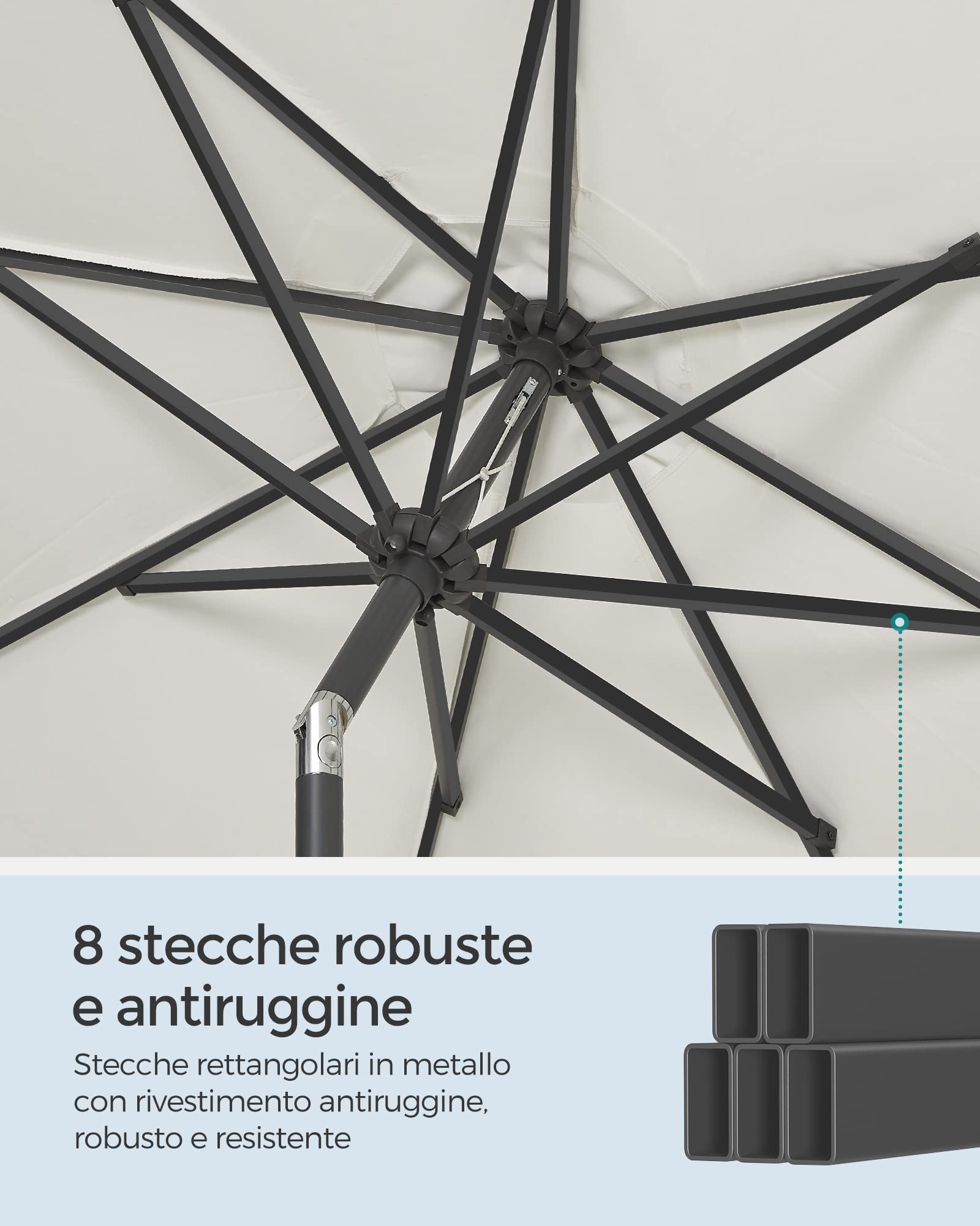 SONGMICS Ombrellone da Giardino 300 cm, UPF 50+, Parasole, Inclinazione Bidirezionale a 30°, Manovella per Apertura/Chiusura, Esterno Terrazzo Balcone Piscina, senza Base, Beige GPU30BE