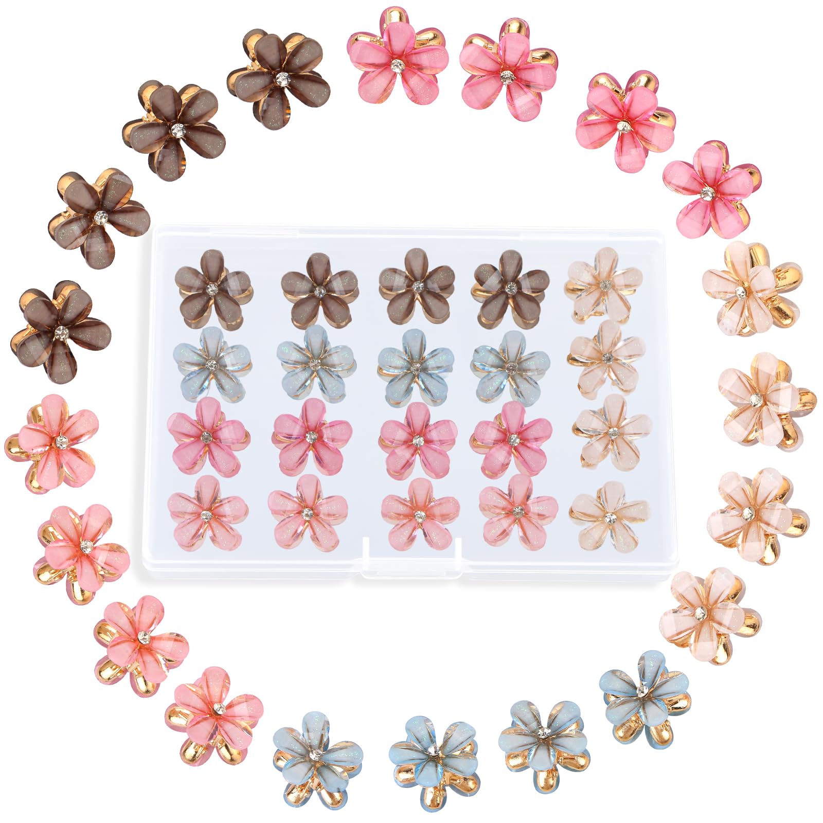 LALASTYLE 20 Pcs Mini Diamond Hair Claw Clips, Mini Flower Hairpins, Sweet Barrettes, Small Hair Accessories for Women Girls (5 Colors)