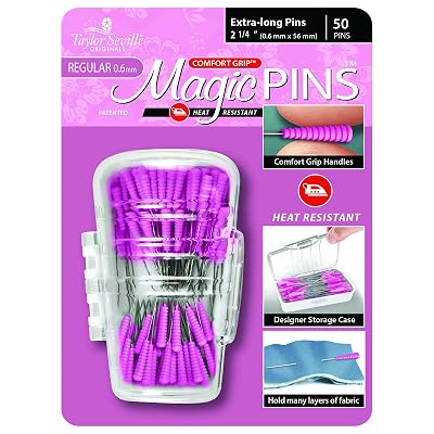 Taylor Seville Originals Comfort Grip Magic Pins Extra Long Regular -Quilting Supplies-Sewing Supplies-Sewing Notions-50 Count