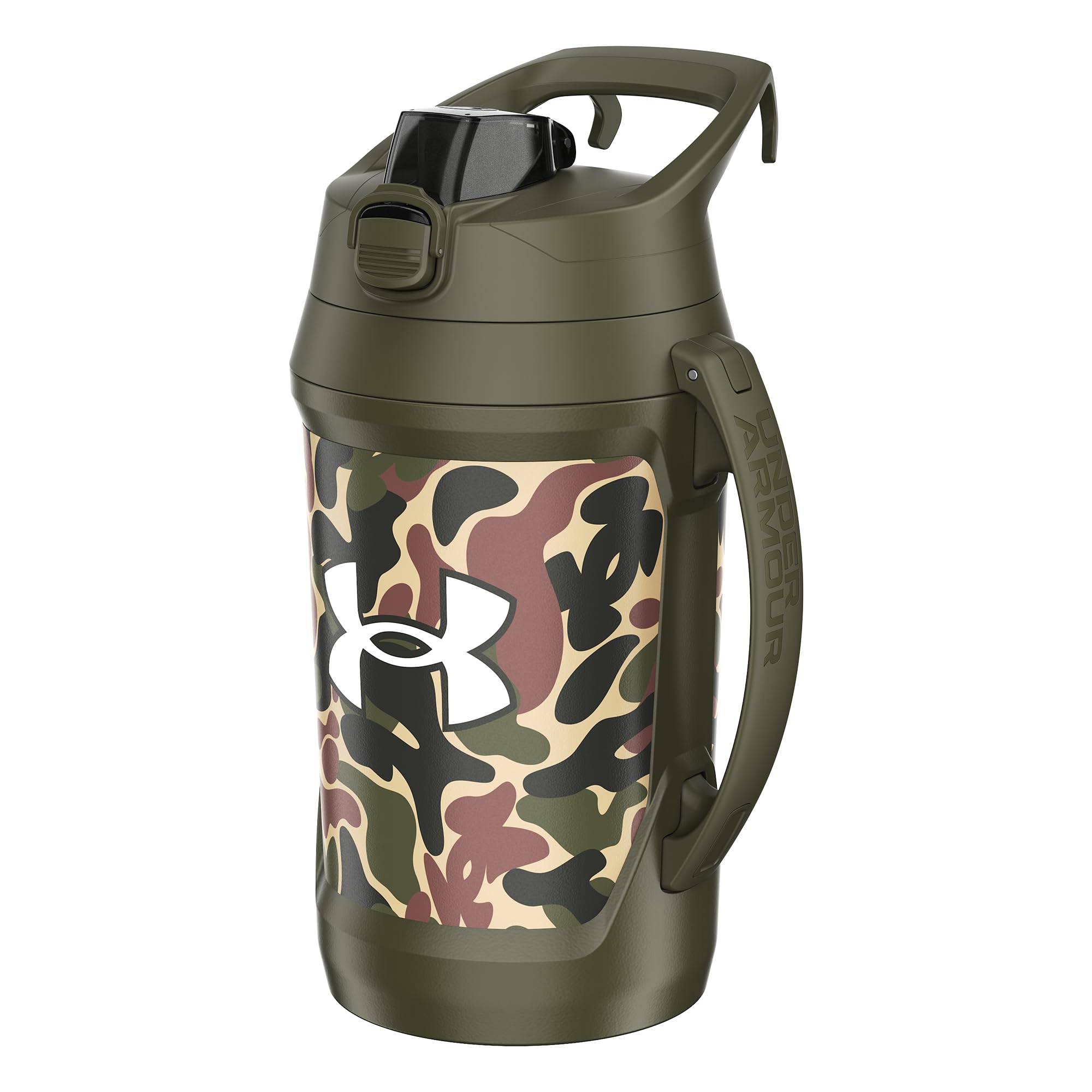 Under Armour Insulated Water Bottle with Handle &amp; Fence Hook, Half Gallon Sports Water Jug, Leak-Resistant &amp; BPA-Free for Baseball, Football &amp; Gym - Green Hyper Camo, 64oz