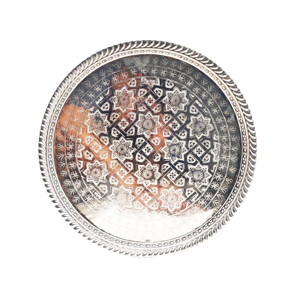 Plateau marocain martelé de Marrakech 28cm en métal pour service à thé traditionnel