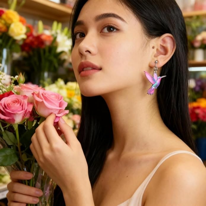 Hummingbird Clip on Dangle Earrings