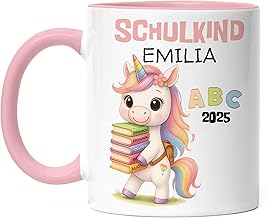 Schulkind 2025 Tasse Junge Dino Personalisiert, Kleines Geschenk Einschulung Schulstart Schuleinführung mit Name & Dinosaurier für Erstklässler - Tasse Weiß