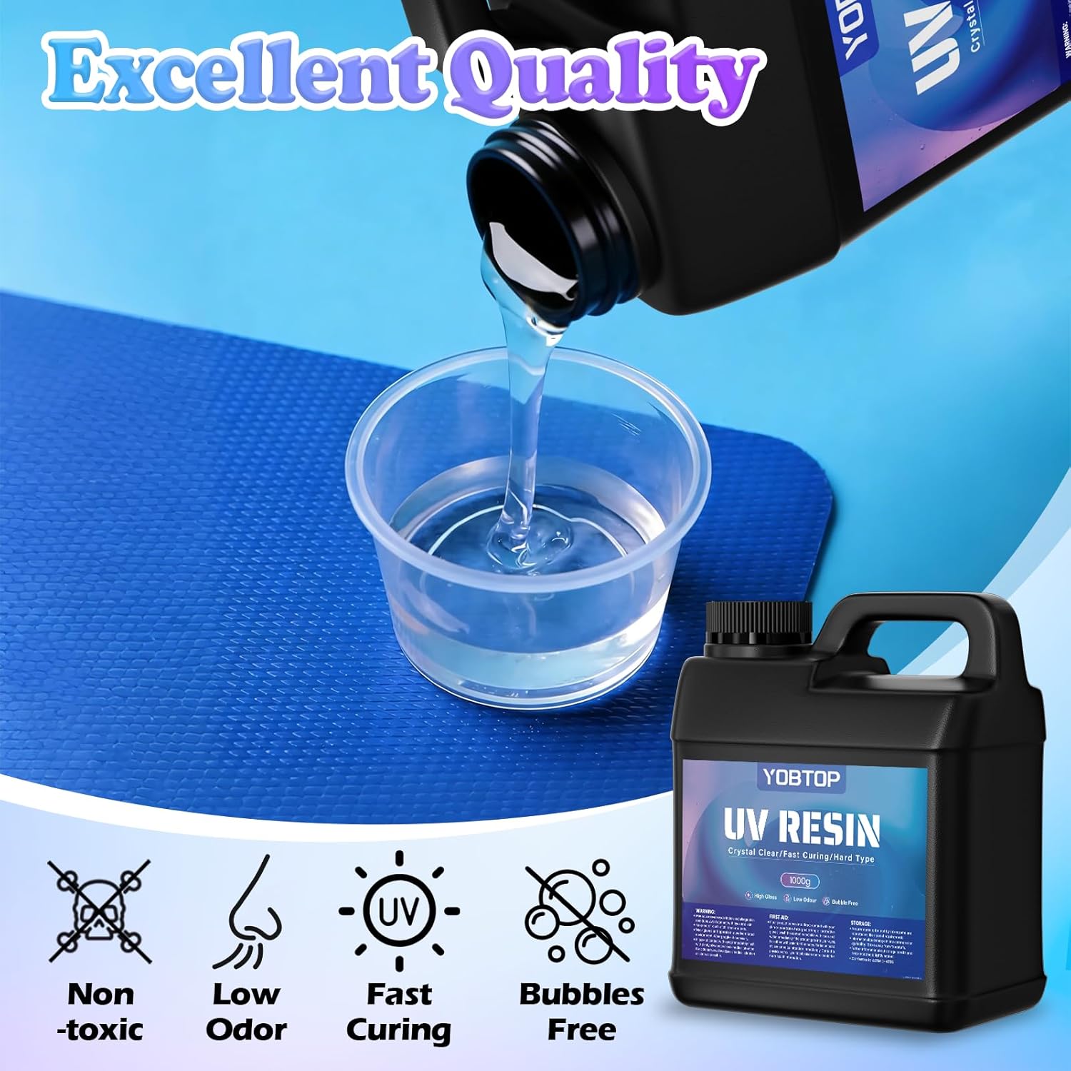 UV Resin 1000g Bulk, Upgraded Crystal Clear Uv Epoxy Resin Glue Set, Odorless, Hard and Fast Curing, Suitable for Jewelry Making, Handmade DIY Crafts, Coating and Casting