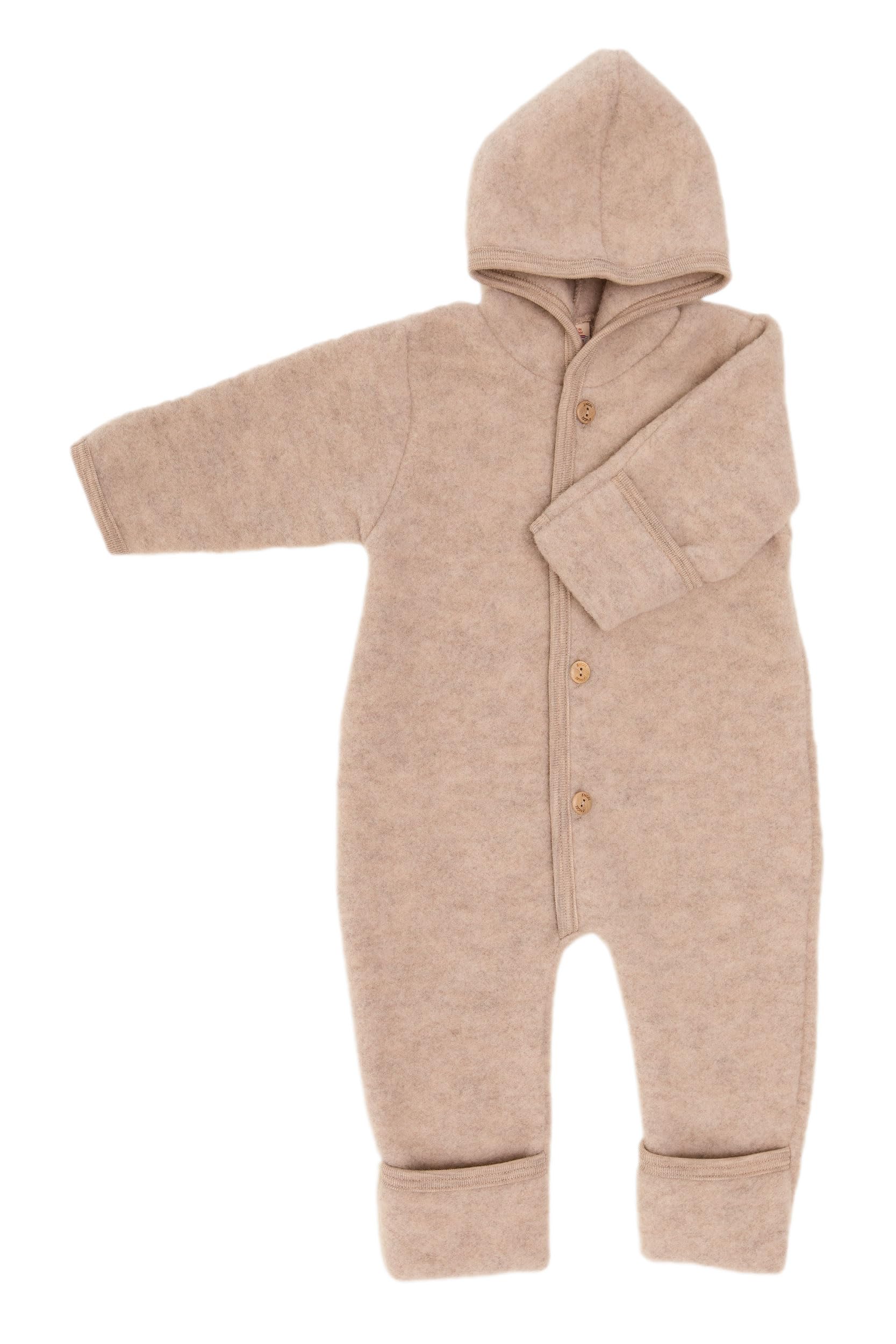Engel Baby Wool Fleece Overall with Hood, Sand melange, 86-92