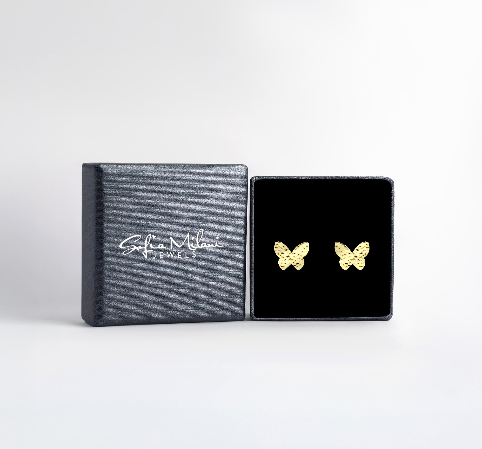 SOFIA MILANI - Pendientes para Mujeres en Plata de Ley 925 - Pendiente de Botón de Mariposa Texturizada