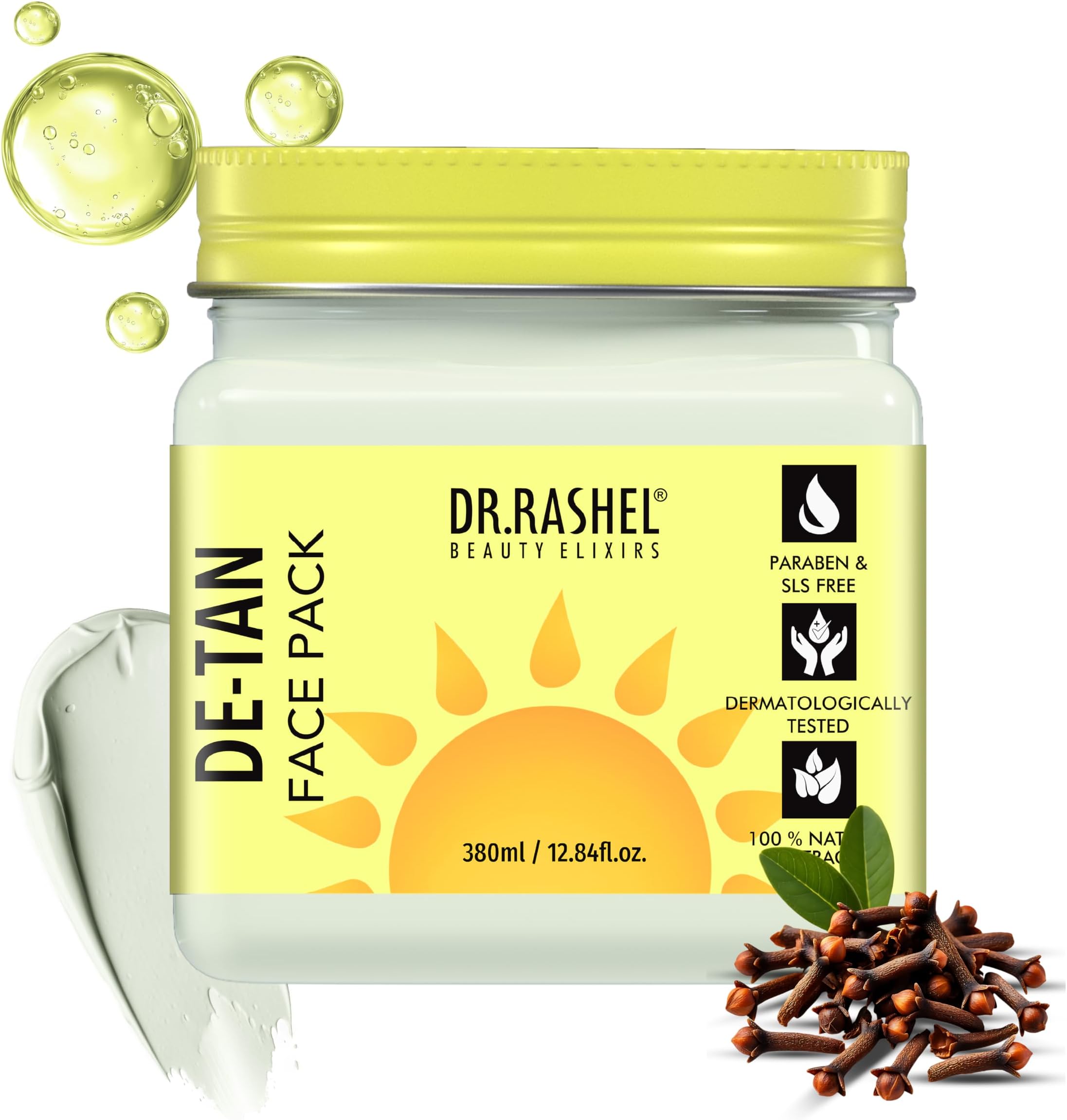 DR.RASHEL Beauty Elixirs De-Tan Face Pack for Glowing Skin, Oil Control, Acne, Pimples, Detan, Blemishes, Pigmentation & Brightening, Face Cleansing for Face & Body (380 Ml)