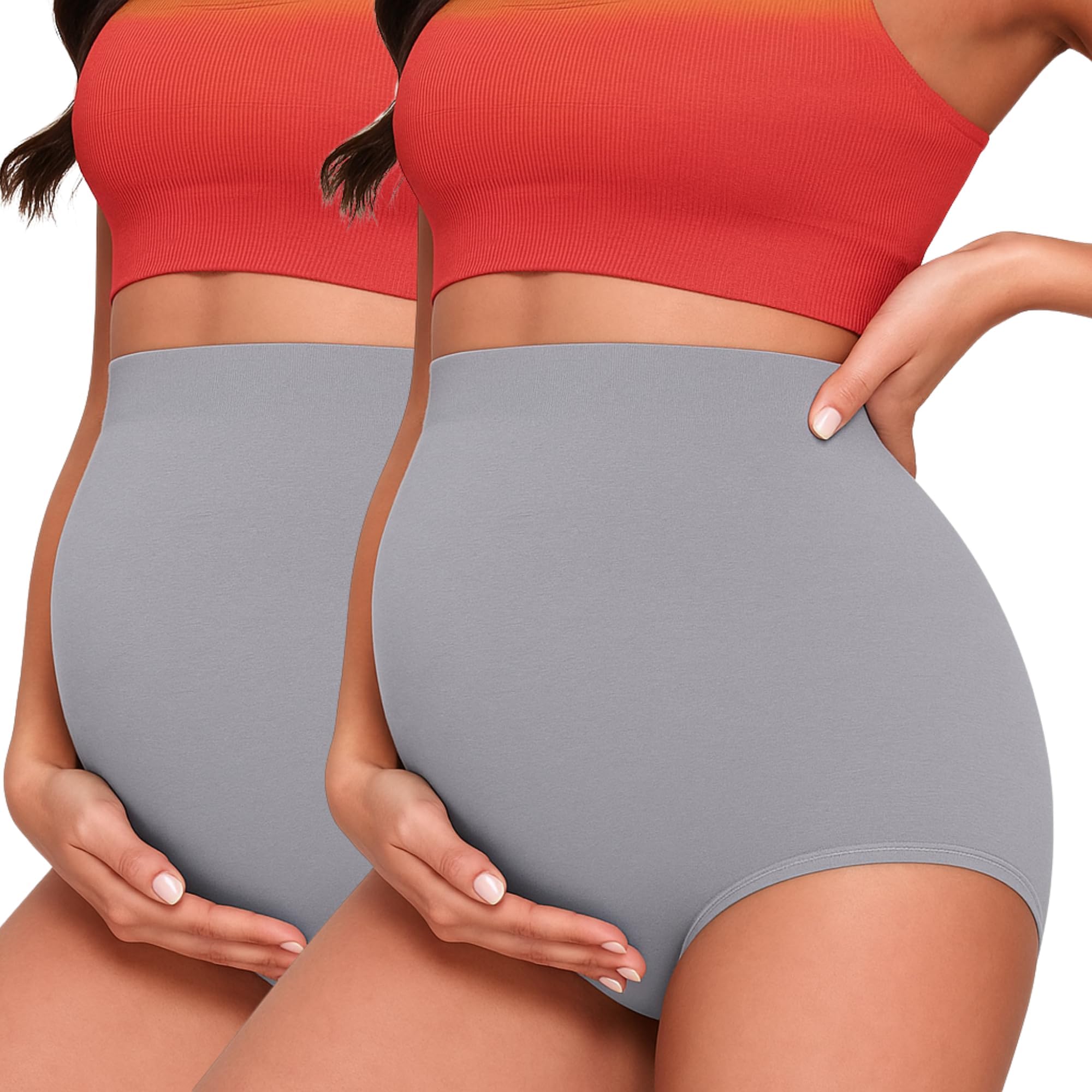 tummy Maternity High Waist Underwear for Pregnant Women - Over Bump Cotton Pregnancy Panties - Seamless Full Coverage Briefs - Soft, Stretchy & Breathable Panty - Pack 2-picture-18