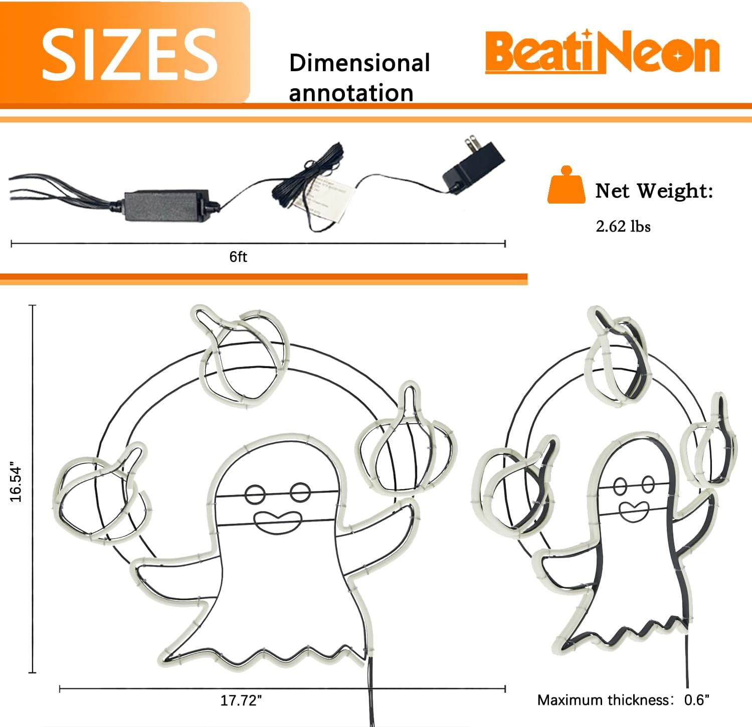 LED Ghost Neon Sign,Night Light Decorations with Animated Pumpkin Throwing Effect Lighted Display,Halloween Ghost Decor,Halloween-Ghost Lights with Remote Control Home Party Windows Decor