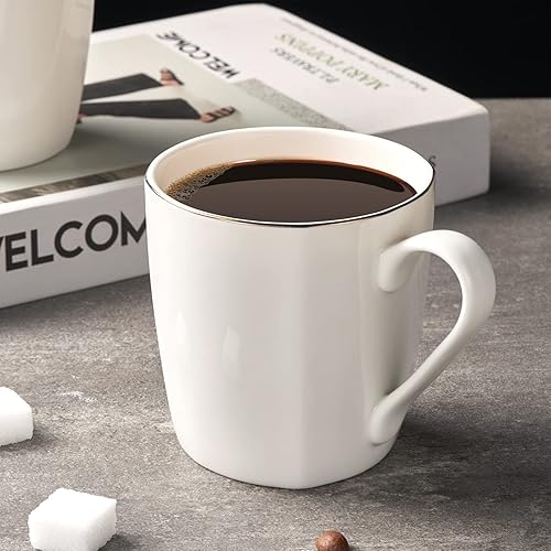 Miniatura 6 de Tazas de café, tazas de cerámica blanca de 12 onzas, juego de 6 piezas, más del 45% de contenido de hueso, tazas de porcelana ligeras con