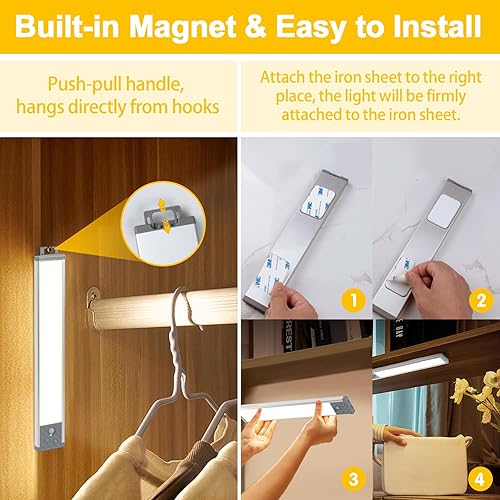 Miniatura 6 de Iluminación para debajo del gabinete, 65 LED, luces regulables y recargables con sensor de movimiento para interiores, 3 temperaturas de color, luz