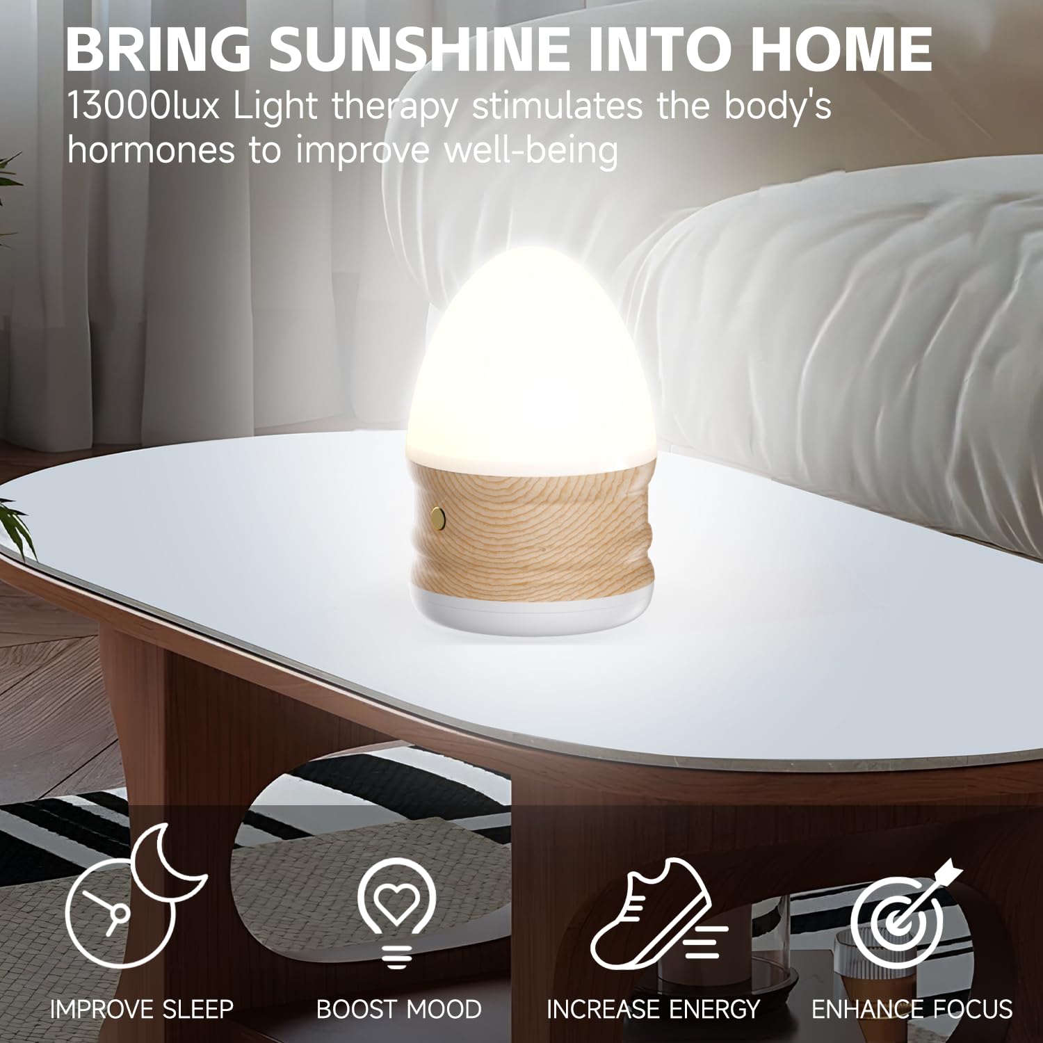 Lichttherapie Lampe 13000 Lux, Tageslichtlampe ohne UV und Flimmern, 3 einstellbare Farbtemperaturen, Dimmer, Timer & Fernbedienung, Schreibtischlampe für Energie, Stimmung und Co