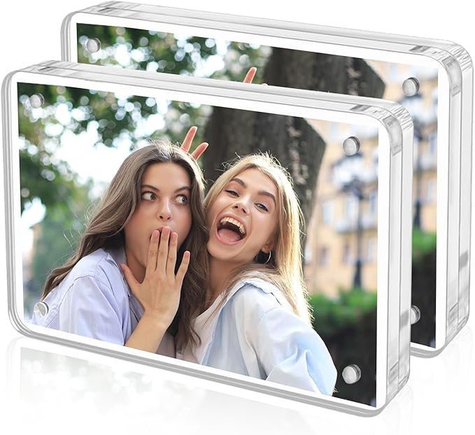 2 Pack Acryl Bilderrahmen 10x15cm, Klar Glas Fotorahmen Doppelseitige Magnetischen Rahmenlos Photo Frame 10 + 10 MM Dicke Ständer in Schreibtisch Oder Tisch