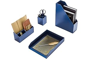 Enhance Workspace Efficiency with the Sapphire Blue 4-Piece Desk Organizer Set