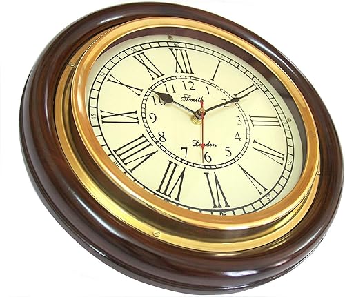 Miniatura 4 de Reloj de pared de madera redondo marrón 12.0 in de calidad sólida