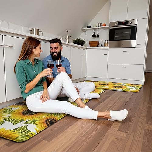 Miniatura 8 de FYATHM Tapetes de cocina de girasol para piso, antifatiga, acolchados, antideslizantes, lavables, de espuma viscoelástica, alfombras y tapetes para