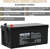 Vista 4 de WEIZE AGM - Batería 4D de tamaño grupal, batería de ciclo profundo de 12 voltios y 200 Ah perfecta para RV, caravana, campamento, remolques