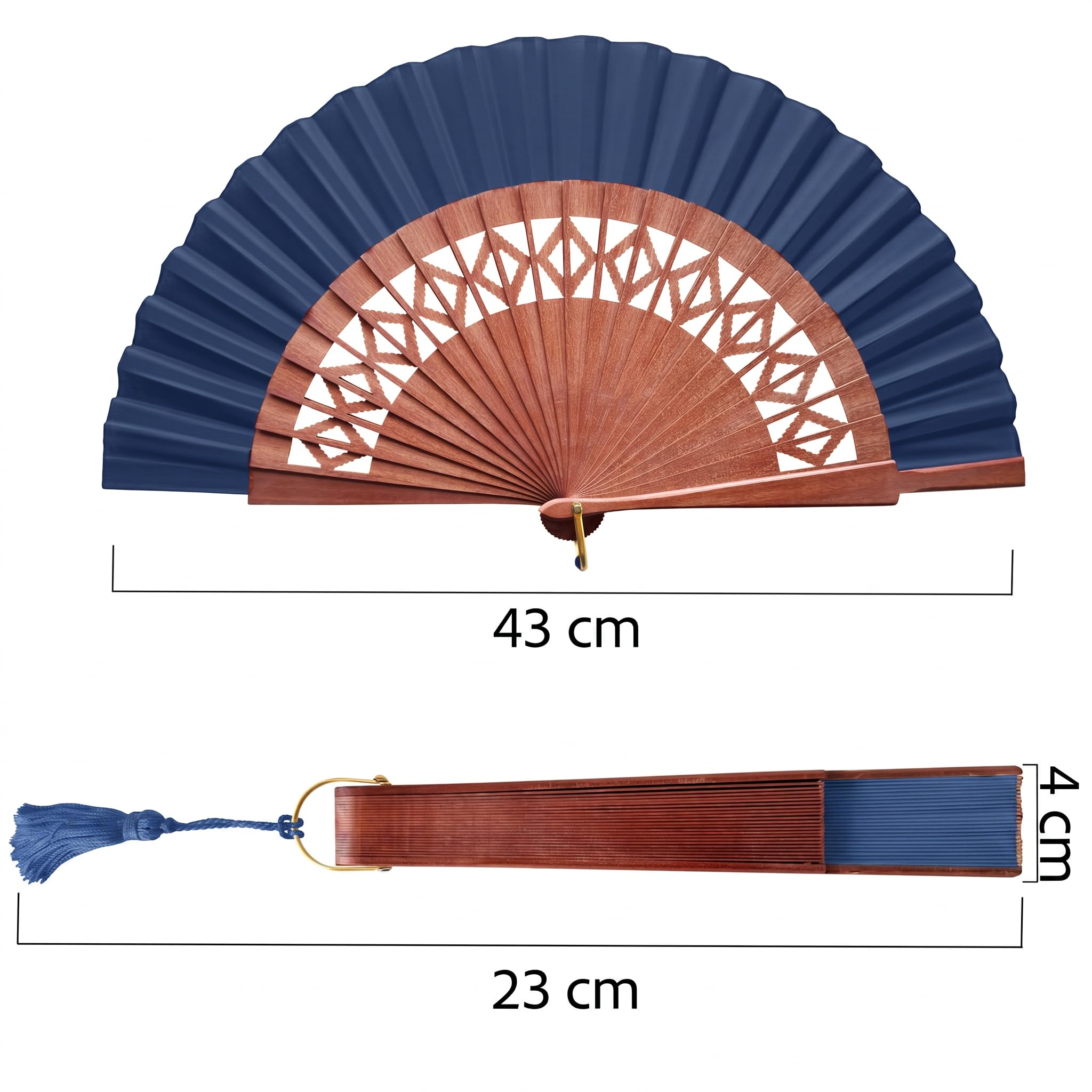Ventaglio Spagnolo Artigianale - Blu - 100% Cotone e Legno di Sipo - Ventaglio Particolari ed Elegante - Ventaglio Grande per Donna e Sposa