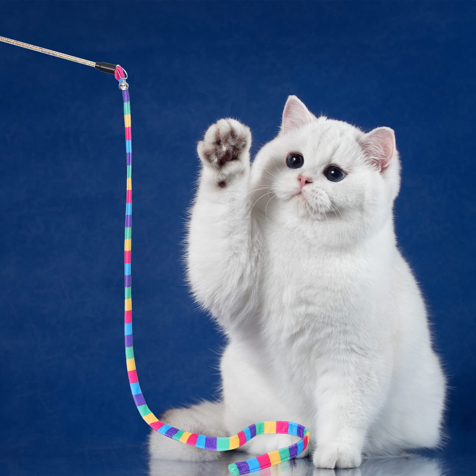 3er Set Katzenstab-Spielzeug – Flexibel Mit Glocke, Regenbogenband, 40 Cm Stange