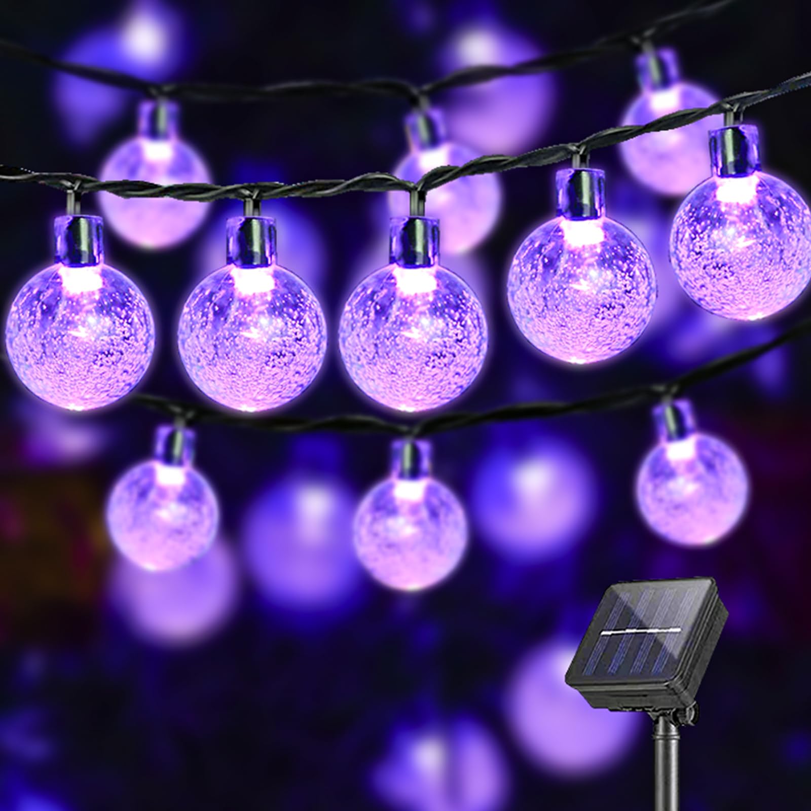 LQWELL® Solar Lichterkette Aussen 13M 60LED 8 Modi für Innen und Aussen Kettenlicht Kristall Kugeln IP44 Wasserdicht Garten Terrasse Balkon Hochzeit Party Fenster (Lila)