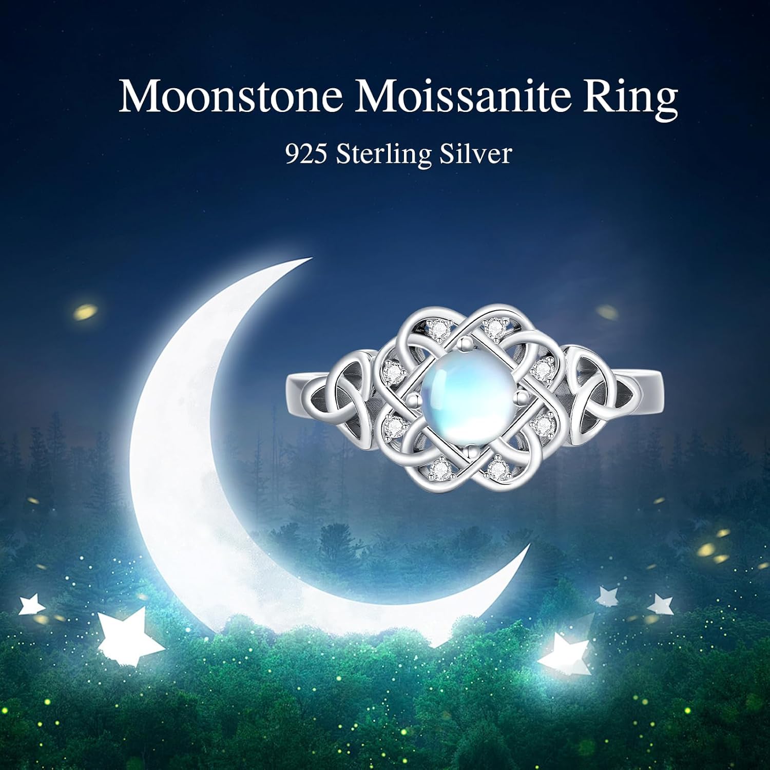 925 Sterling Silver Moonstone Moissanite Fashion Engagement Ring Jewelry for Women