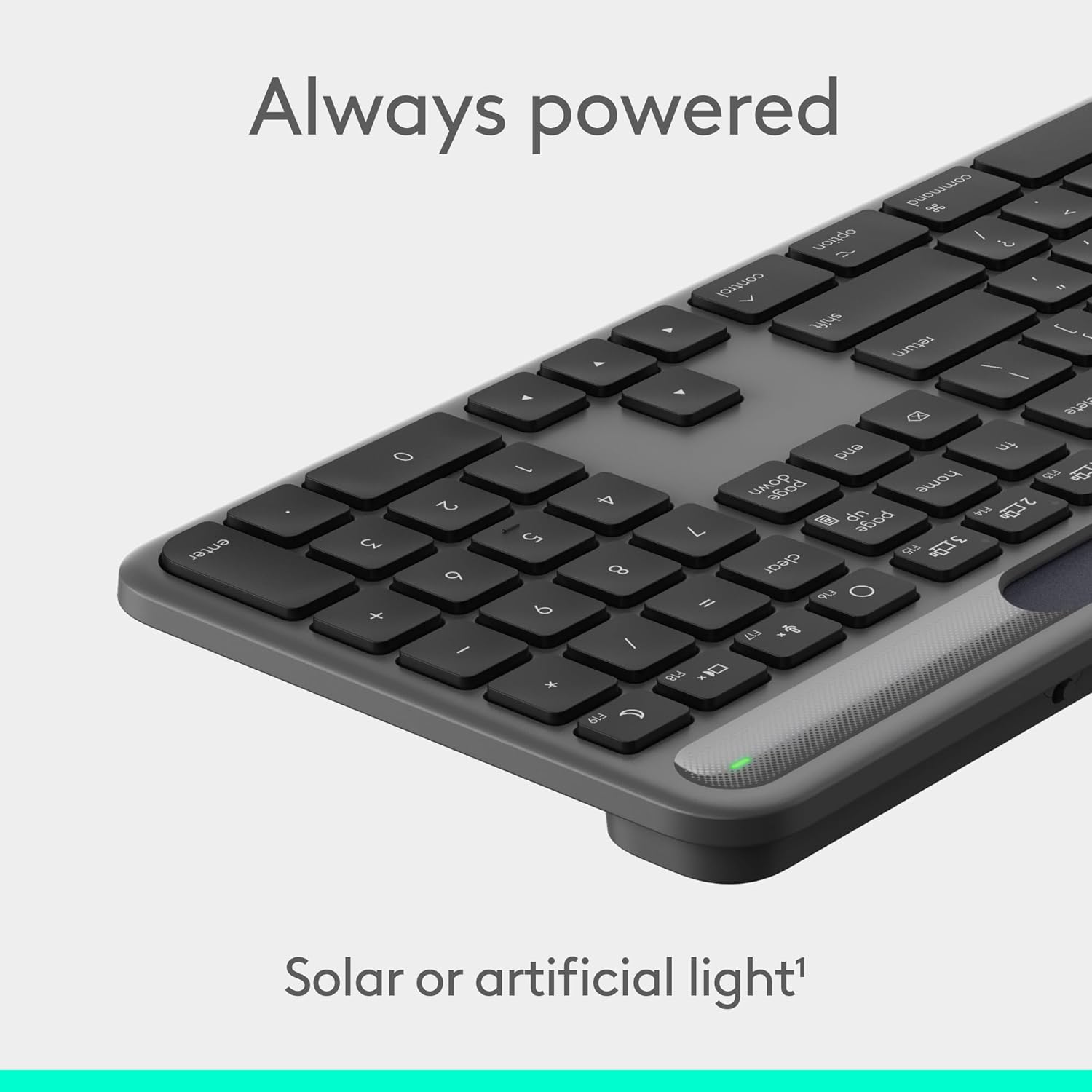 Logitech Signature Slim Solar+ Wireless Bluetooth Keyboard K980 for Mac, Solar and Artificial Light Powered, Up to 10 Years Battery Life, Customizable Keys - Graphite