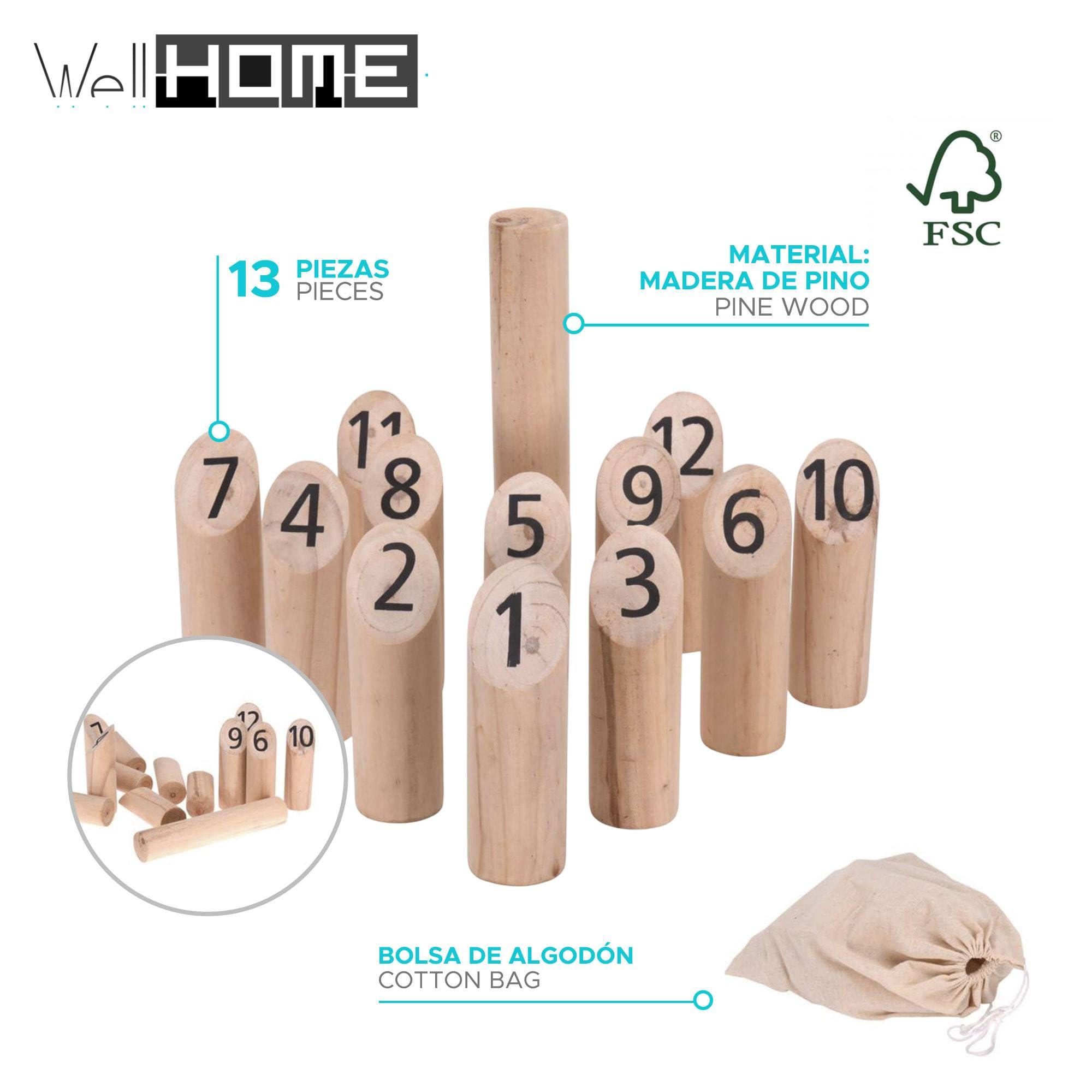 WELL HOME MOBILIARIO & DECORACIÓN Set KUBB 13 Pezzi Legno Naturale 20,4x10x25,5