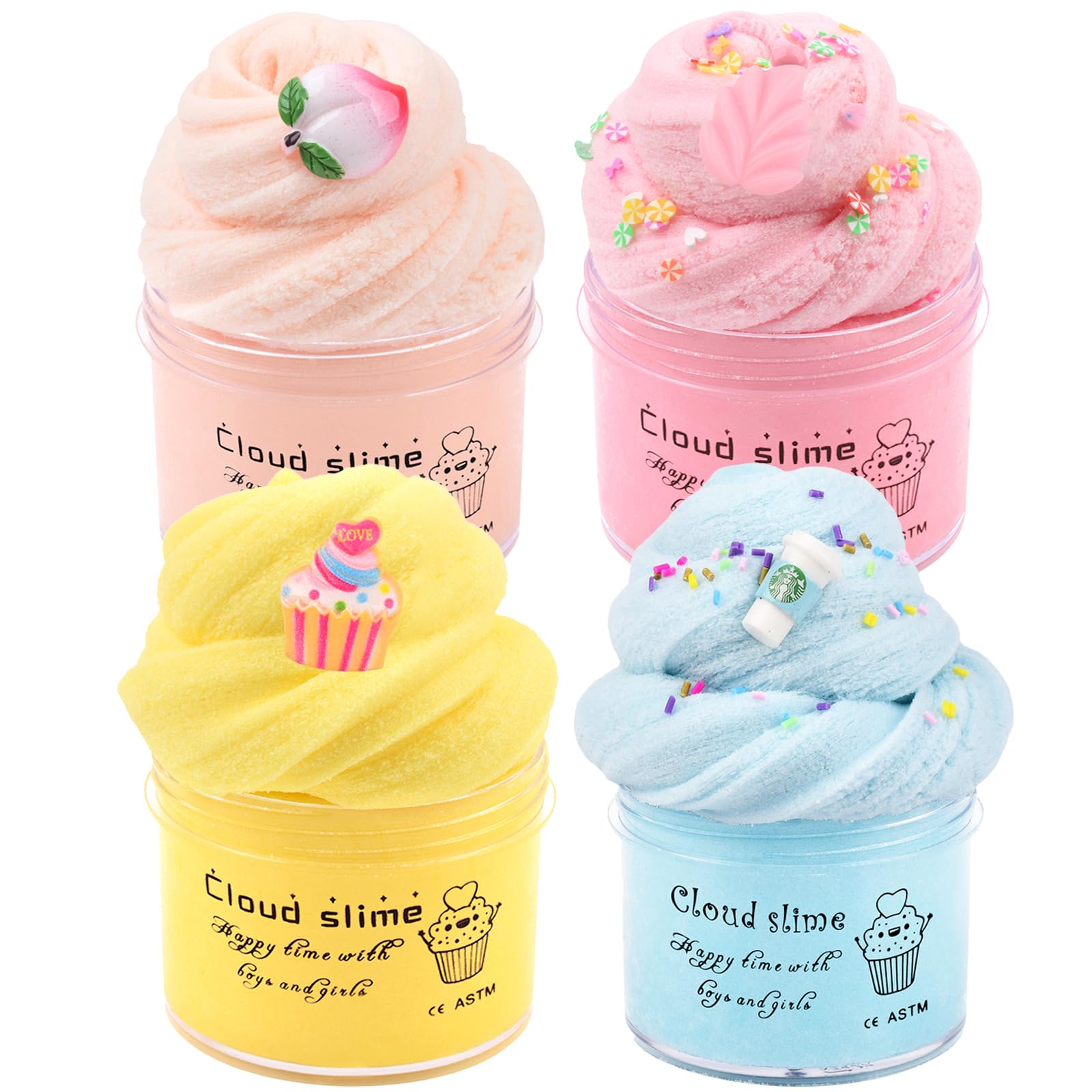4 Pack Cloud Slime Kit, Non-Sticky Fluffy Slime, Stress Relief Scented Slime Toy for Kids Education, Party Gift and Birthday Gift